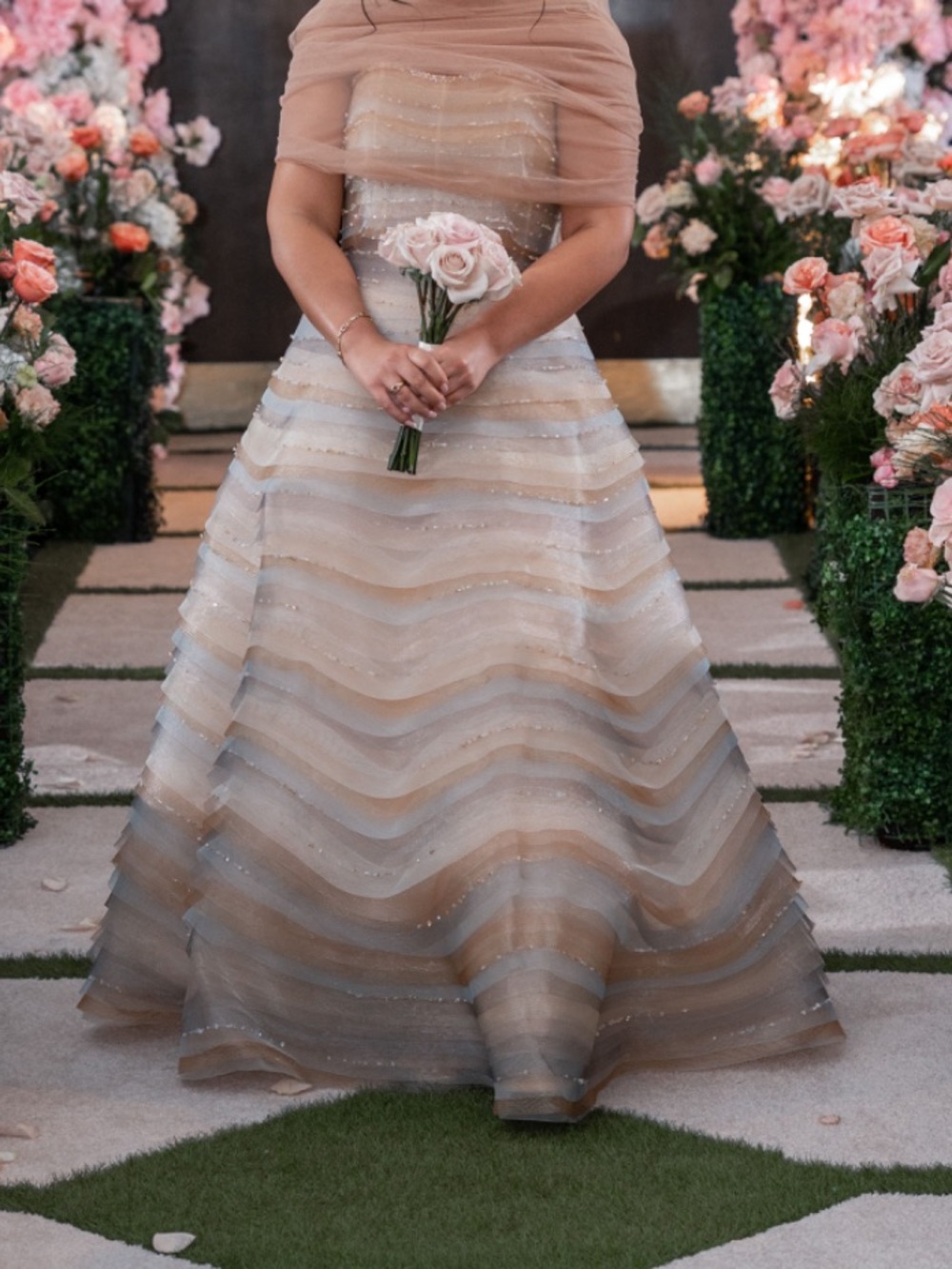 Strapless A-line Pastel Wave-Effect Evening Gown - Picture 6 of 6